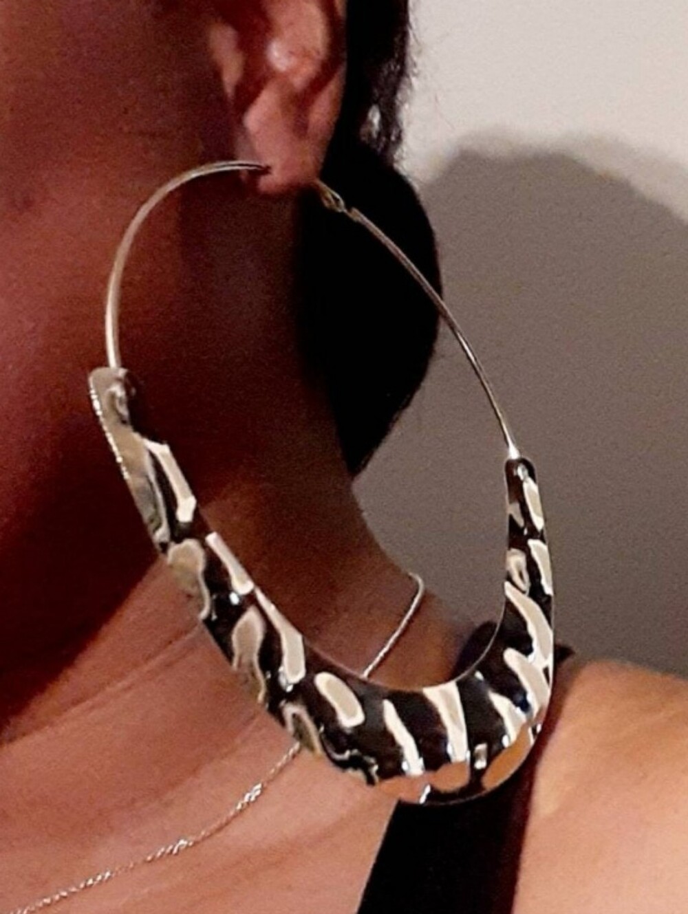 Statement Silver Giant Fulani Print Hoop Earrings 6 Inch Vintage